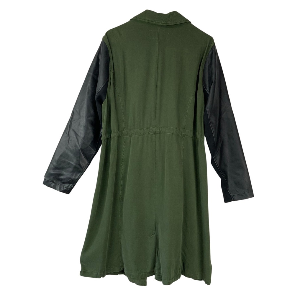Torrid Olive Green Utility Trench Coat 1X Open Front Notched Long Leather Sleeve - Picture 3 of 6